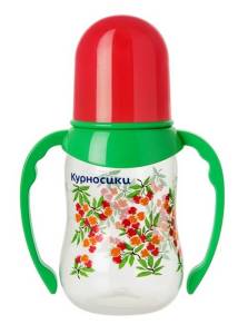 Бутылочка приталенная с ручками и 2-мя силиконовыми сосками Курносики фрукты 125 мл