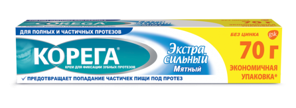 Изображение товара Крем для фиксации Корега зубных протезов мятный (экстра сильный) 70гр Крем для фиксации Корега зубных протезов мятный (экстра сильный) 70гр фотография