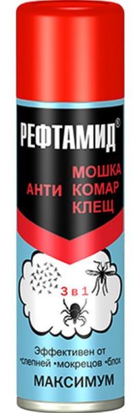 Изображение товара Рефтамид аэрозоль максимум 3 в 1 клещ комар мошка 145мл Рефтамид аэрозоль максимум 3 в 1 клещ комар мошка 145мл фотография