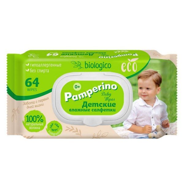 Изображение товара Салфетки влажные детские Памперино Eco Biologico с пластиковым клапаном 64шт Салфетки влажные детские Памперино Eco Biologico с пластиковым клапаном 64шт фотография